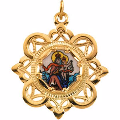 R41456:304691:P 10kt Yellow 25.75x25.75mm Lady of Mount Carmel Framed Enamel Pendant