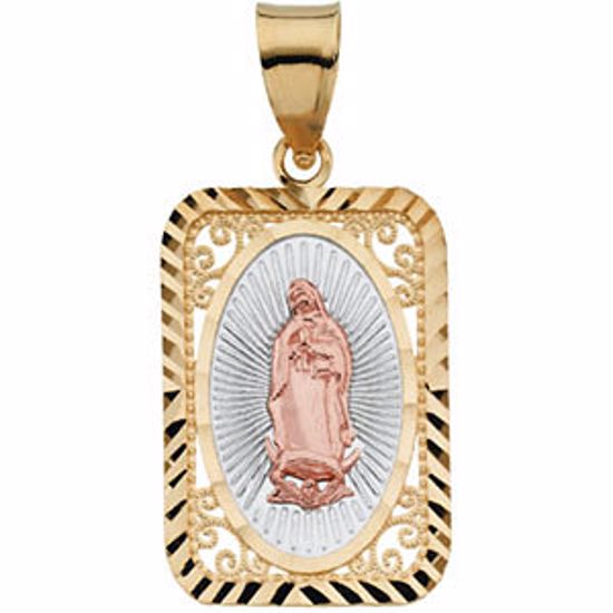R41547:305611:P 14kt Yellow 21.5x15mm Tri-Color Lady of Guadalupe Rectangle Pendant