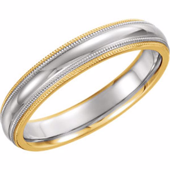 5954:141614:P 14kt White & Yellow 4mm Double Milgrain Band Size 10.5