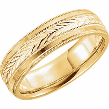 5712:106174:P 14kt Yellow 6mm Leaf Design milgrain Comfort Fit Band Size 8 