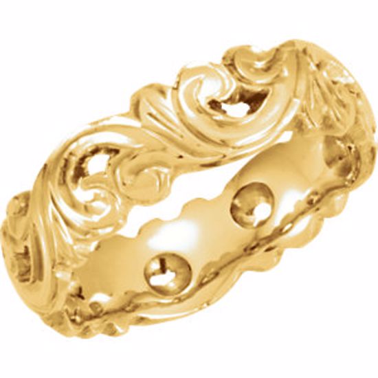 50063:144982:P 14kt Yellow 6mm Hand-Engraved Open Work Band Size 8