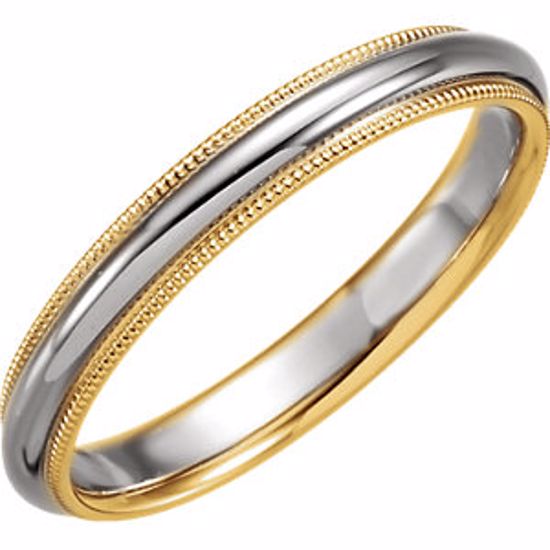 5723:129009:P 14kt White & Yellow 3.5mm Comfort-Fit Milgrain Band Size 12.5