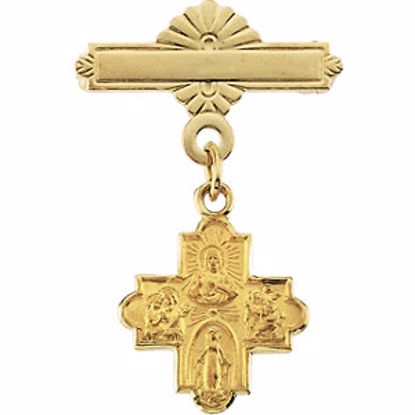 R16730:130720:P 14kt Yellow 12x12mm Four-Way Medal Baptismal Pin
