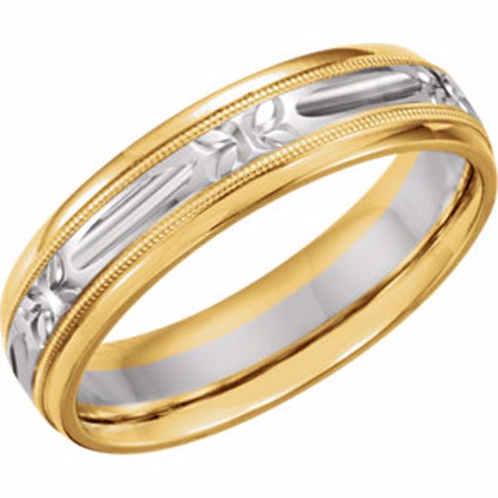 5715:128960:P 14kt Yellow Rhodium Plated 6mm Comfort-Fit Patterned Band Size 15