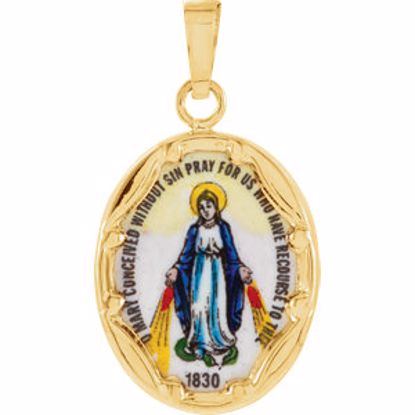R16947:129595:P 14kt Yellow 17x13.5mm Miraculous Hand-Painted Porcelain Medal