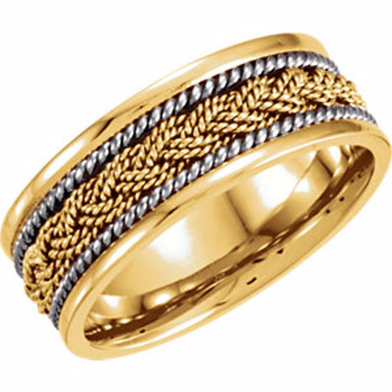 50045:212164:P 14kt Yellow & White 8mm Comfort-Fit Hand-Woven Band Size 6.5