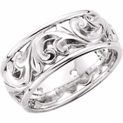 50373:271344:P 14kt White Hand Engraved Band Size 8.5