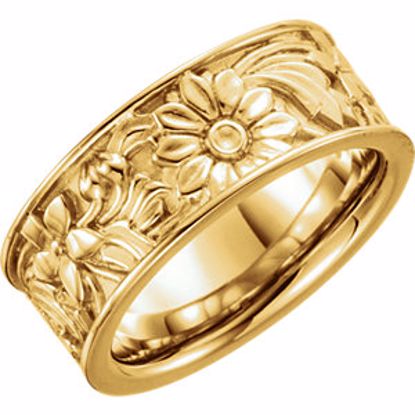 50404:289179:P 10kt Yellow 8.5mm Floral Design Band Size 5
