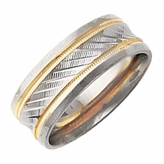50408:277036:P 14kt White & Yellow Design 7mm Band Size 10