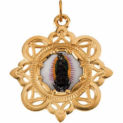 R41464:304688:P 10kt Yellow 25.75x25.75mm Our Lady of Guadulupe Framed Enamel Pendant
