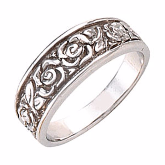 5119:6184:P 14kt White 6mm Floral Design Band