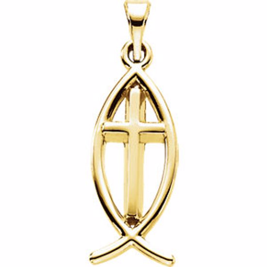 R5063:63479:P 10kt Yellow 17x8mm Fish Pendant with Cross