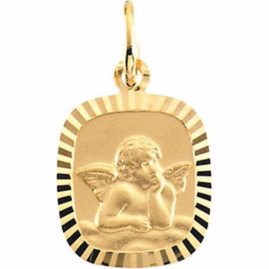 R16488:104032:P 14kt Yellow 12x11mm Angel Pendant Medal