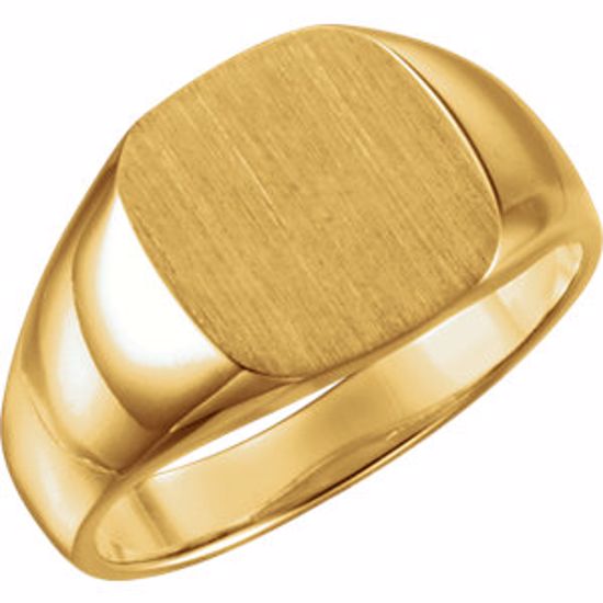 9601:123801:P 18kt Yellow 12mm Men's Signet Ring with Brush Top Finish