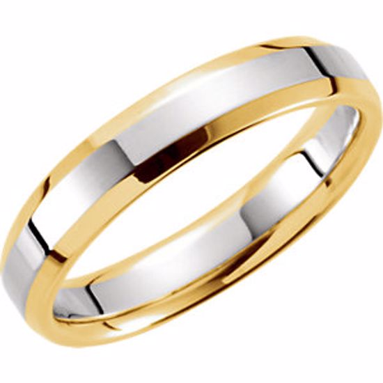 5980:141598:P 14kt Yellow & White 4mm Comfort-Fit Beveled Edge Band Size 10