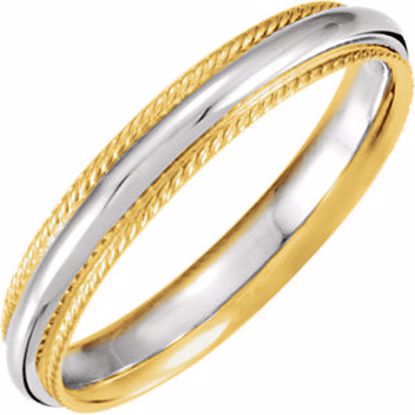 5991:141580:P 14kt White & Yellow 4mm Comfort-Fit Rope Edge Band Size 8.5
