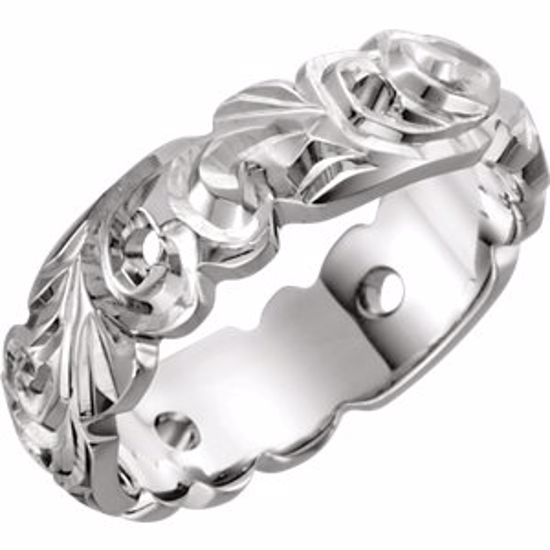 50063:179579:P 14kt White 6mm Hand Engraved Open Work Band Size 5.5