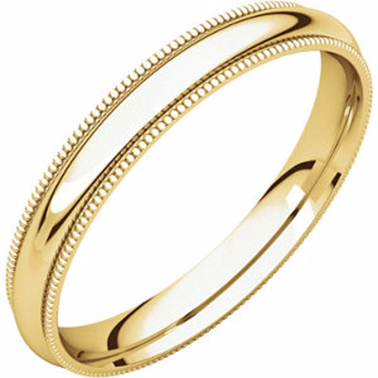 MGR15.5:164993:P 10kt Yellow 3mm Milgrain Comfort Fit Band