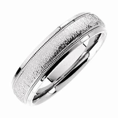 5639:215316:P 14kt White Comfort Fit 6mm Milgrain Band with Florentine Finish Size 10