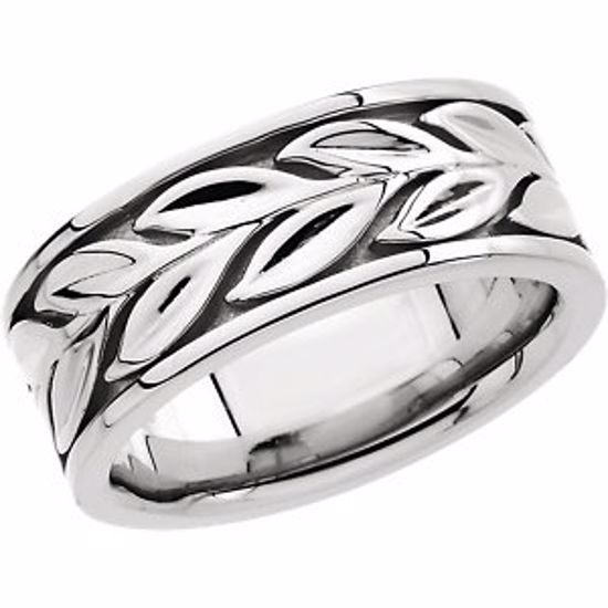 50397:286480:P 14kt White 8mm Leaf Design Band Size 5