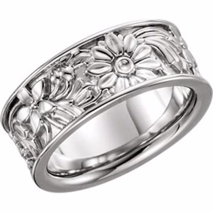 50404:286732:P 14kt White 8.5mm Floral Design Band Size 8