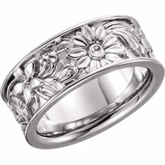 50404:286732:P 14kt White 8.5mm Floral Design Band Size 8