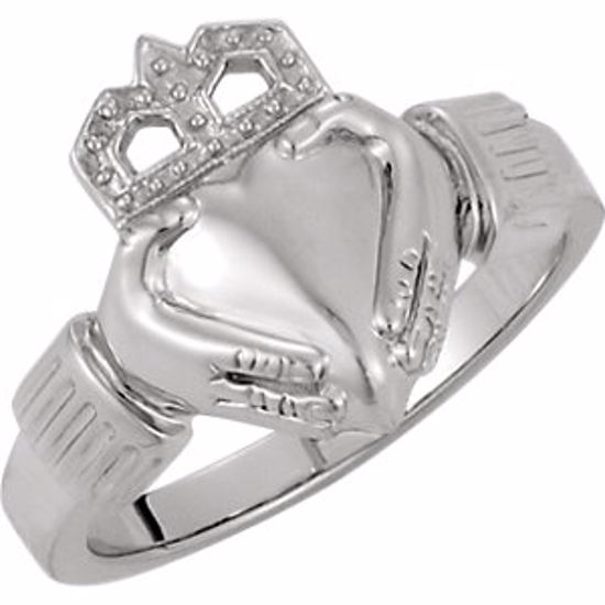 10583:32280:P 14kt White 14.5x10.5mm Ladies Claddagh Ring