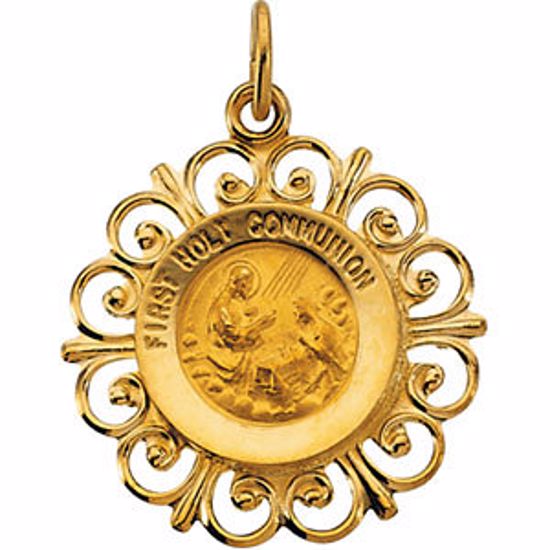 R16497:129560:P 14kt Yellow 20x18.5mm First Holy Communion Medal