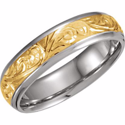 50055:179038:P 18kt Yellow & Platinum 6mm Hand Engraved Band Size 11 