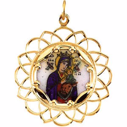 R41463:304707:P 10kt Yellow 25.75x25.75mm Our Lady of Perpetual Help Framed Enamel Pendant