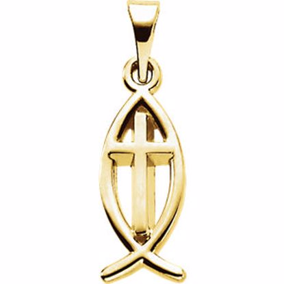 R5063:63476:P 10kt Yellow 14x6mm Fish Pendant with Cross