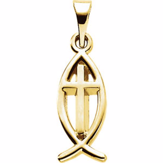 R5063:63476:P 10kt Yellow 14x6mm Fish Pendant with Cross