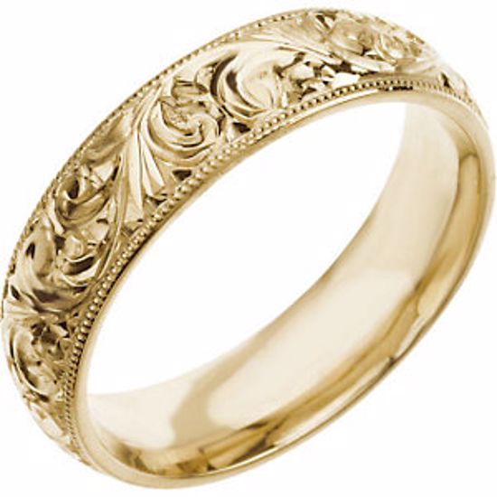 50061:144957:P 14kt Yellow 6mm Hand Engraved Band Size 10