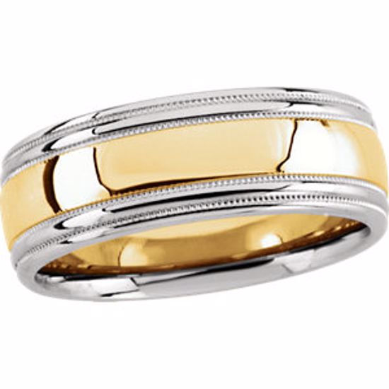 5970:156967:P 14kt White & Yellow 8mm Double Milgrain Band Size 12.5