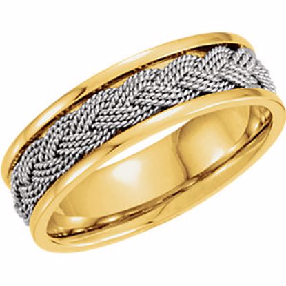 50132:216810:P 14kt Yellow & White 7mm Comfort-Fit Hand-Woven Band Size 7.5