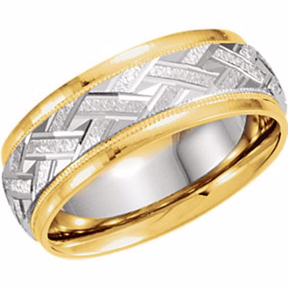50078:276994:P 18kt Yellow & Platinum 7mm Patterned Band Size 5.5
