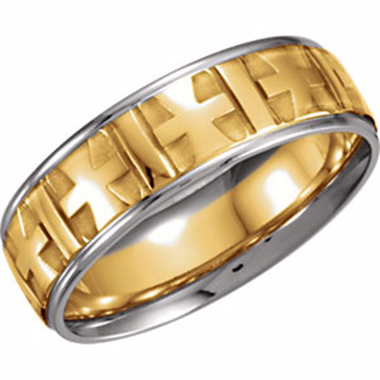 50411:277339:P 14kt Yellow & White 7mm Design Band Size 10