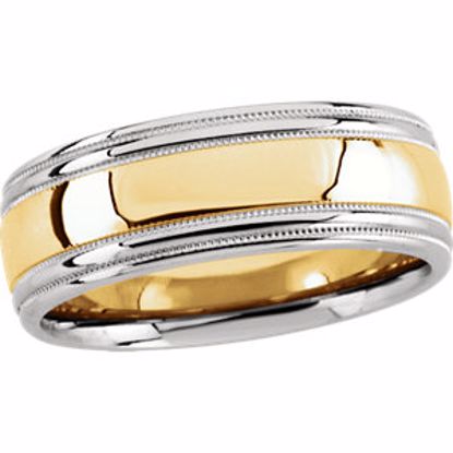 5970:142262:P 14kt White & Yellow 8mm Double Milgrain Band Size 11
