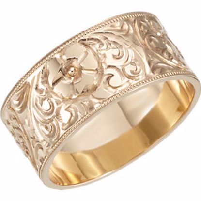 50065:145002:P 14kt Yellow 10mm Hand Engraved Band Size 6