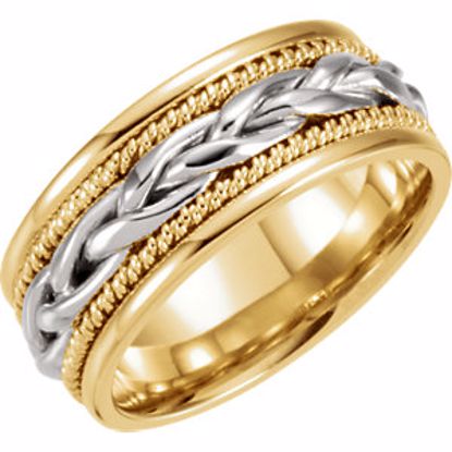 50049:144778:P 14kt Yellow & White 8mm Comfort-Fit Hand-Woven Band Size 12