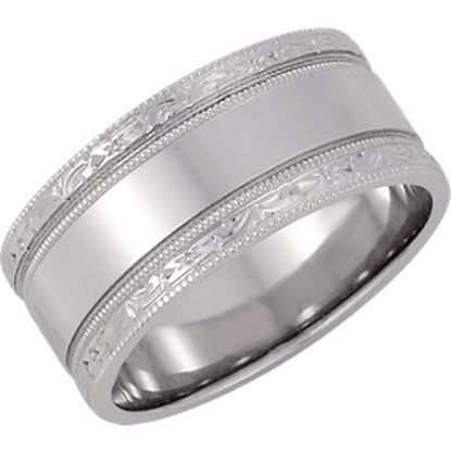 50094:180174:P 14kt White 8.5mm Hand Engraved Band Size 6