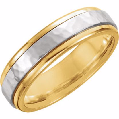 50158:222451:P 18kt Yellow & Platinum 6mm Comfort-Fit Band with Hammered Finish Size 9.5