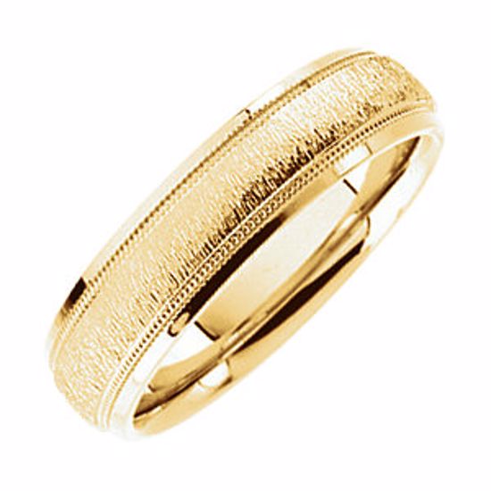 5639:233982:P 14kt Yellow Comfort Fit 6mm Milgrain Band with Florentine Finish Size 6.5
