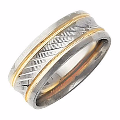 50408:277027:P 14kt White & Yellow Design 7mm Band Size 5.5