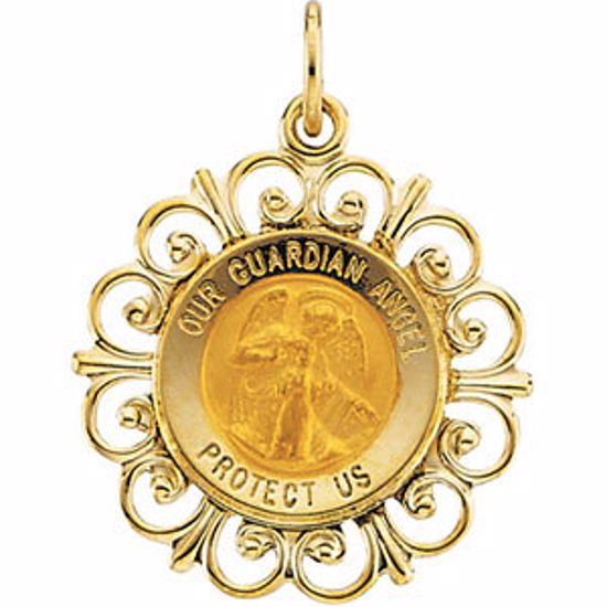 R41502:304571:P 14kt Yellow 18.5mm Round Guardian Angel Pendant Medal