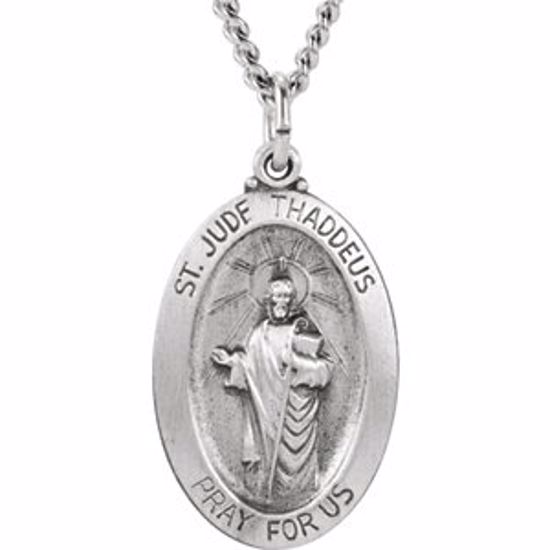 R5034:304623:P Sterling Silver 23.75x16.25mm Oval St. Jude Thaddeus 24" Necklace