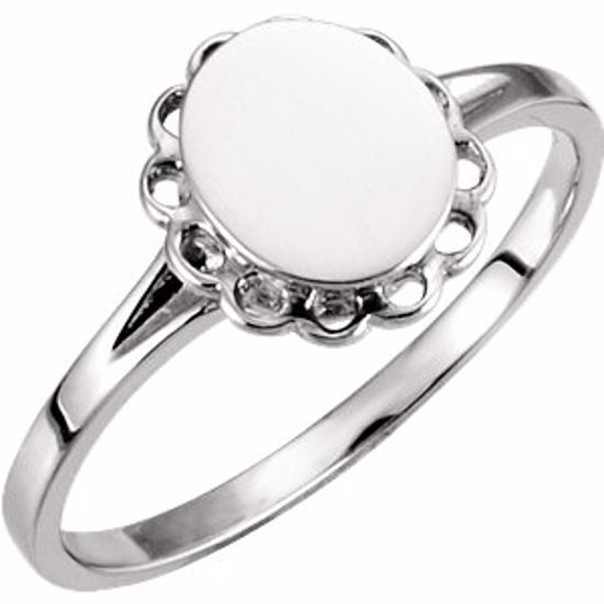 5192:6366:P 14kt White Oval Signet Ring