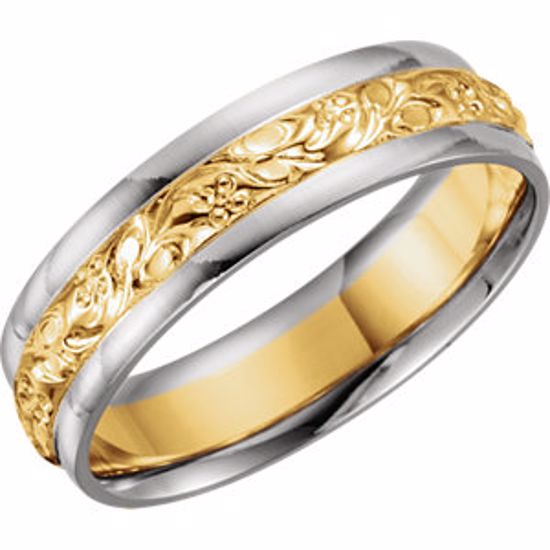 5728:127810:P 14kt White & Yellow 6mm Comfort-Fit Design Band Size 8.5