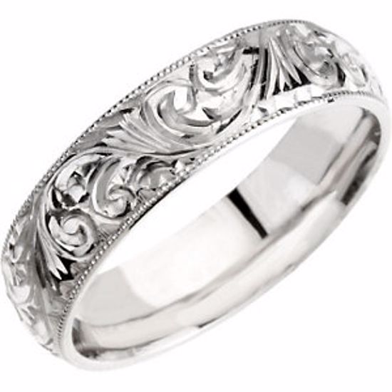 50066:145026:P 14kt White 6mm Hand Engraved Band Size 12