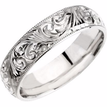 50066:145023:P 14kt White 6mm Hand Engraved Band Size 10